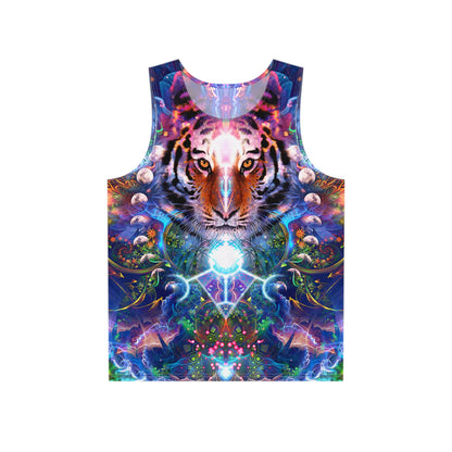 Front view of the Hunter's Moon men's tank top with visionary art design.