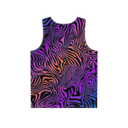 Close-up of the Rainbow Zebra tank top fabric and print detail.