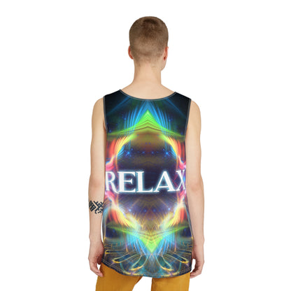 Overhead view of the Relax men's tank top laid on a flat surface.