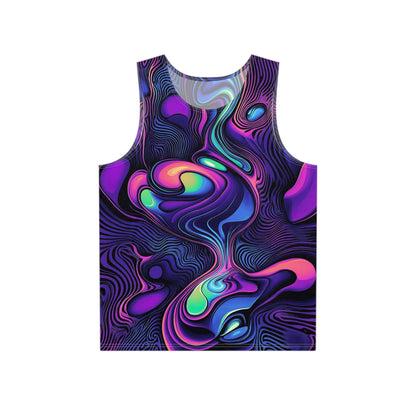 Front view of the Nooooot A Microdose men's tank top with the playful trippy print across the chest.