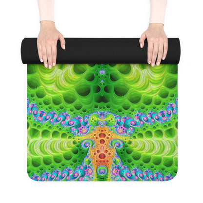 Starburst yoga mat rolled up, showing the natural rubber backing.