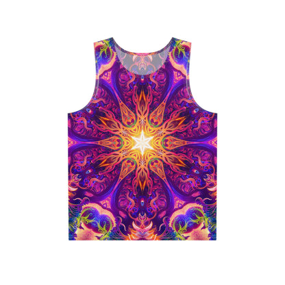 Front view of The Sacred Circle men's tank top, full all-over print visible.