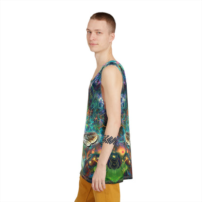 Side view of the 'To Bee or Not To Bee' men's tank top highlighting the all-over print.