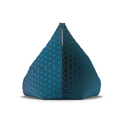 The small size Blue Flower of Life bean bag chair cover shown beside the big size.