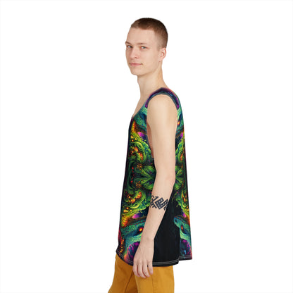 Another angle of the Seed of Knowledge men's tank top showing the print.