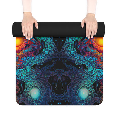 Corner detail of the Molten Flow yoga mat showing the microfiber suede top texture.