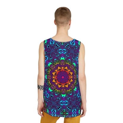 Corner detail of the 'Surf's Up' design on a men's tank top