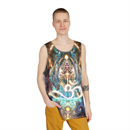 Angled view of the Density 432 men's tank top showing the geometric pattern wrap.