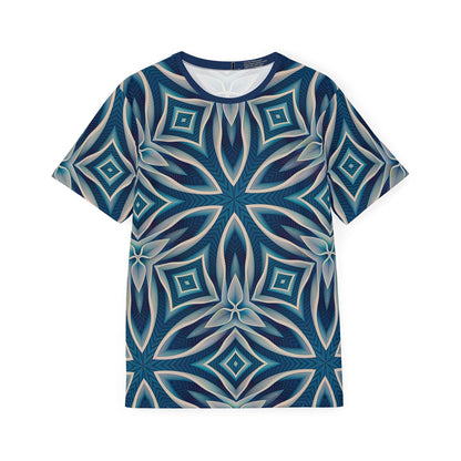 Flat lay of the "Ice Chant" men's sport tee showing the full print design.