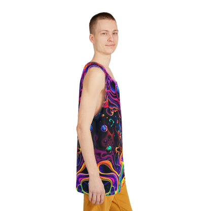 Corner detail shot of the Aurora Boreafungus print on the tank top.