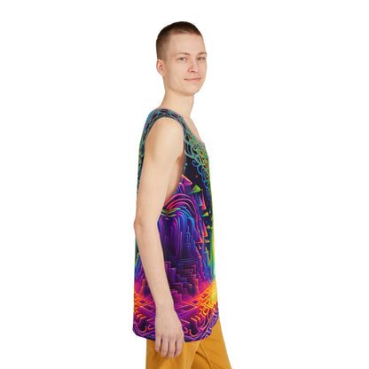 Men's tank top with the 'Maze of Life' print shown from above.
