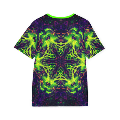 'Goodala' sport tee for men, back view showing the print continuing across the back.