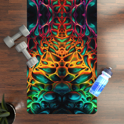 Angled view of The Dark Side yoga mat resting on a floor.