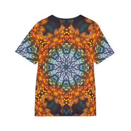 Back view of the Fractal Flower Mandala V2 print on the men's sport tee.