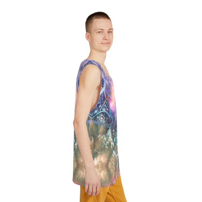 Flat lay of The Alchemist's Breath men's tank top, showing the complete all-over print.