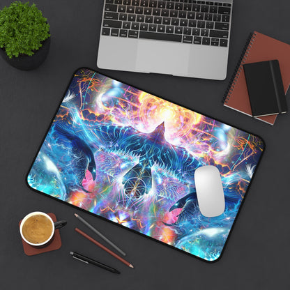 Close-up of the stitched edge on the Soul Seeker desk mat