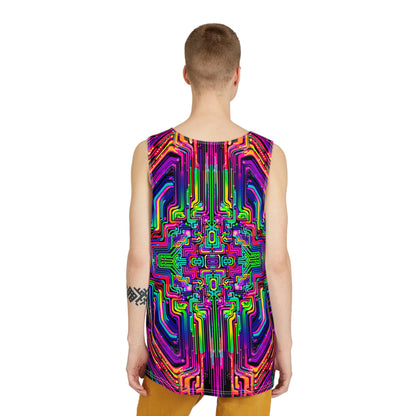 Overhead view of the Rave Nexus men's tank top laid on a flat surface.