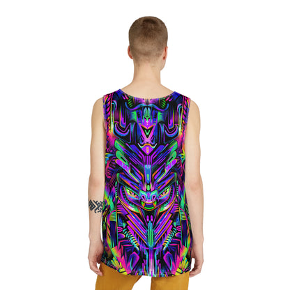 Front view of the Psyro tank top with the design printed edge to edge.