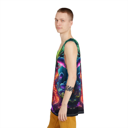 Detail shot of the Fungal Abyss artwork on the tank top's front panel.