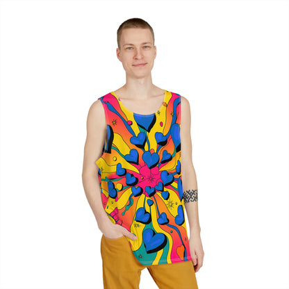 Back view of the Psychedelic Hearts men's tank top showing the all-over design.