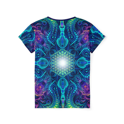 Back view of the Belladonna V2 print on this women's sport tee