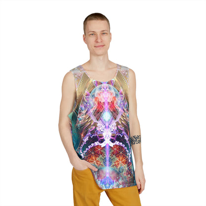 Back view of the Primordial Soup men's tank top showing the all-over design.