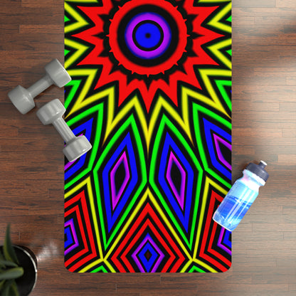 Close-up of the Step Right Up print detail on the yoga mat surface