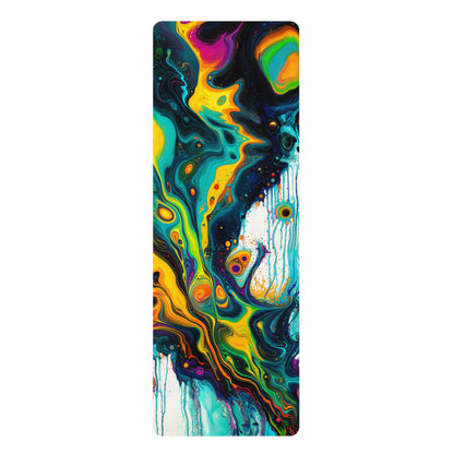 Psywirl yoga mat laid flat showing the full psychedelic swirl print from above