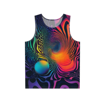 Front view of the Cosmic Fingerprint men's tank top showing the full galaxy print.