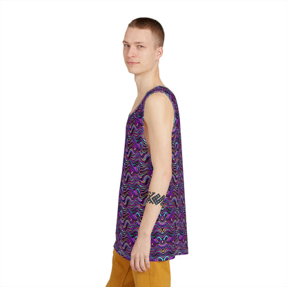 Full view of the Purple Liquid Pattern print men's tank top