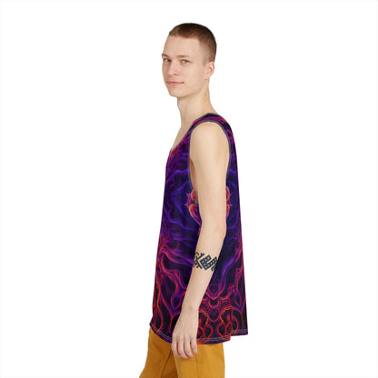 Close-up of the neckline and seam on the Lilith's Gate V2 men's tank top.