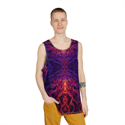 Angled view of the Lilith's Gate V2 men's tank top on a hanger.