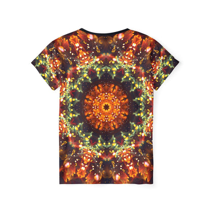 Back view of the Autumn Bloom print on this women's sport tee