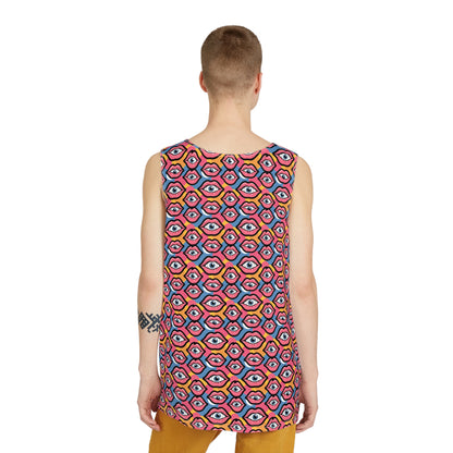 Back view of the Eyeballs & Lips Pattern men's tank top showing the all-over print continuing across the fabric.