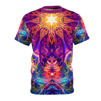 Front view of The Sacred Circle premium tee showing the full sacred geometry print.