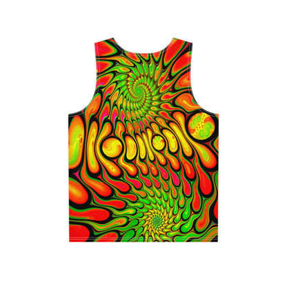 Close-up of the Groove Time print detail on the tank top fabric.
