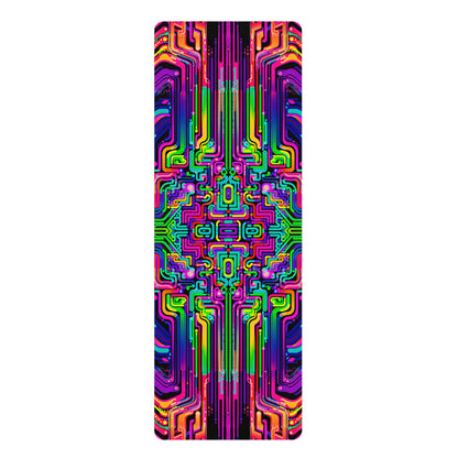 Rave Nexus yoga mat laid flat showing the full psychedelic print edge to edge.