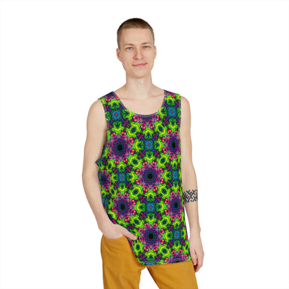 Portals print men's tank top laid flat