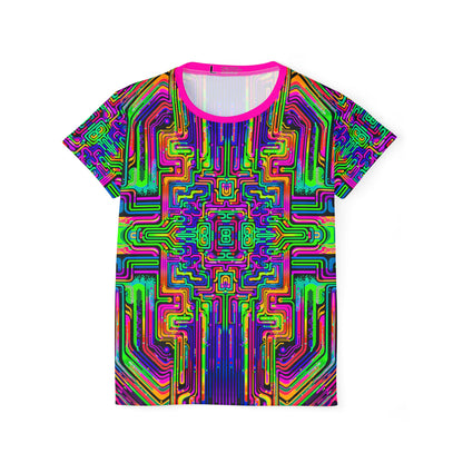 Front view of the Borg Rave print on this women's sport tee