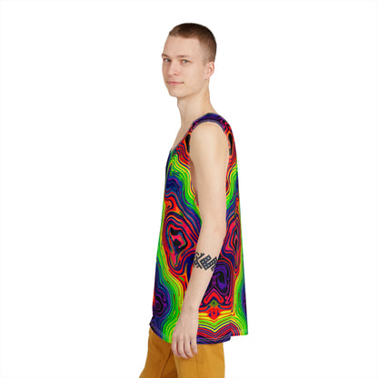 Folded view of the Neon Spill men's tank top.