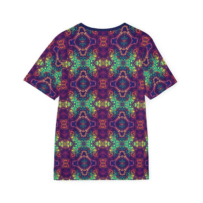 Angled view of the McTrippy men's sport tee highlighting the print pattern.