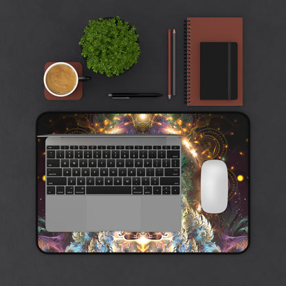 Density 432 desk mat under a laptop and coffee mug on a desk