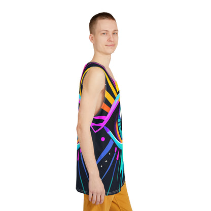 Corner detail of the All Seeing Lightningz men's tank top hem.