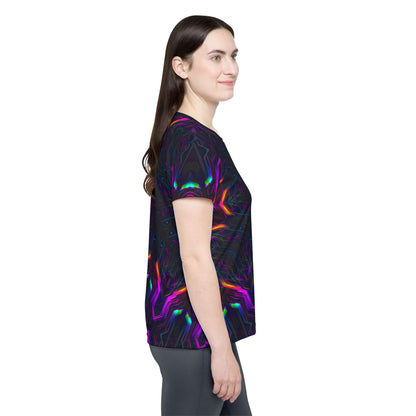 Sleeve detail of the "Knight City Core" sport tee, showing how the print wraps the fabric.