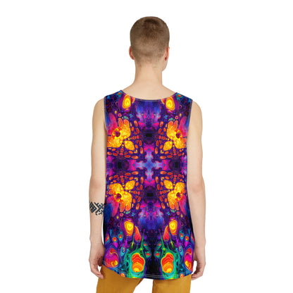 Front view of the Nebulon Burst tank top with the design printed edge to edge.