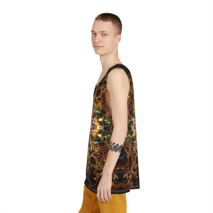 Another angle of the Sigil of Valor men's tank top showing the print.