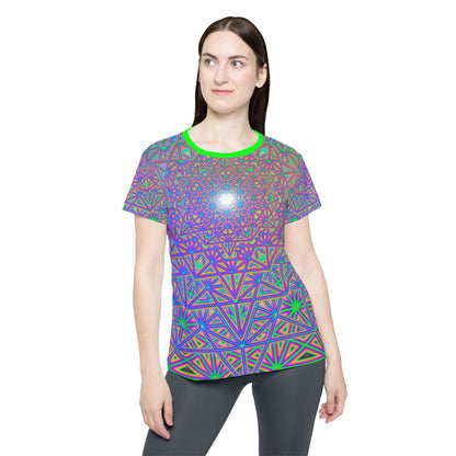 "Flower of Tron" women's sport tee, additional product photo showing the all-over print design.