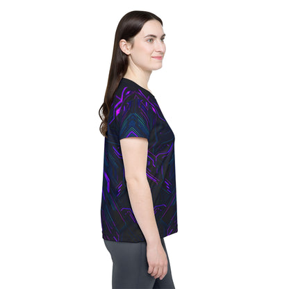 Folded "Alice In Night City" women's sport tee.