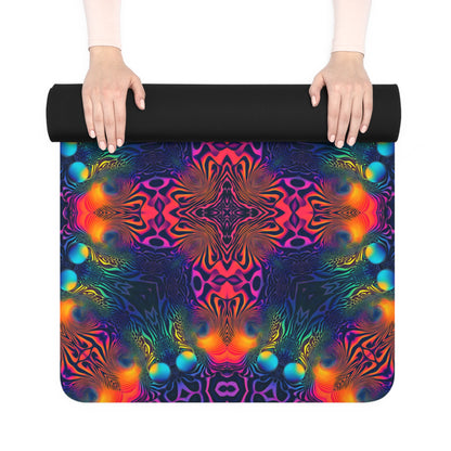 Corner view of the Cosmic Fingerprint V3 yoga mat showing the rubber underside edge.