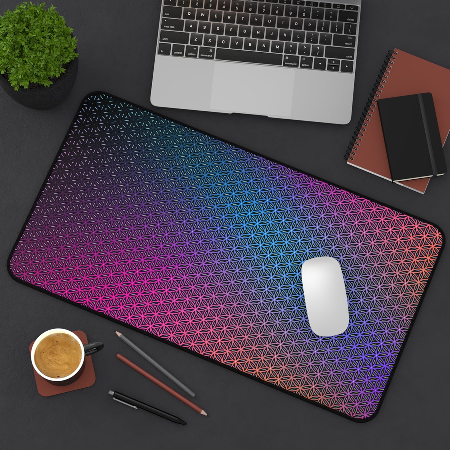 "Rainbow Flower of Life Pattern" DESK MAT (12x18)(12x22)(15.5x31)